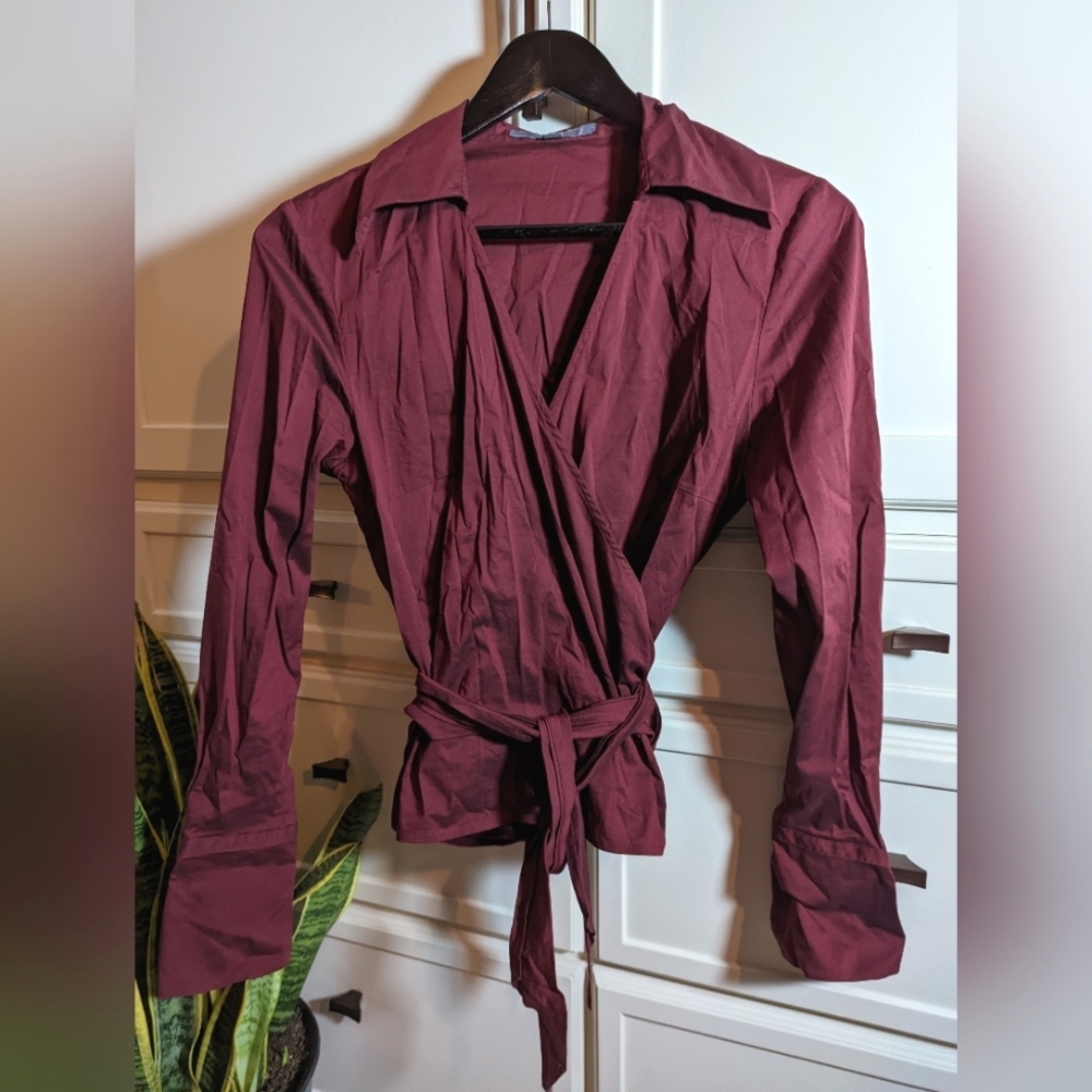 BEDO Vintage wrap top in ox blood maroon